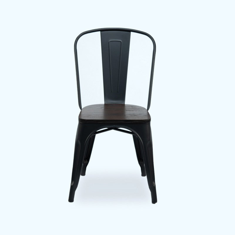 Silla Tolix Negra Con Asiento De Madera