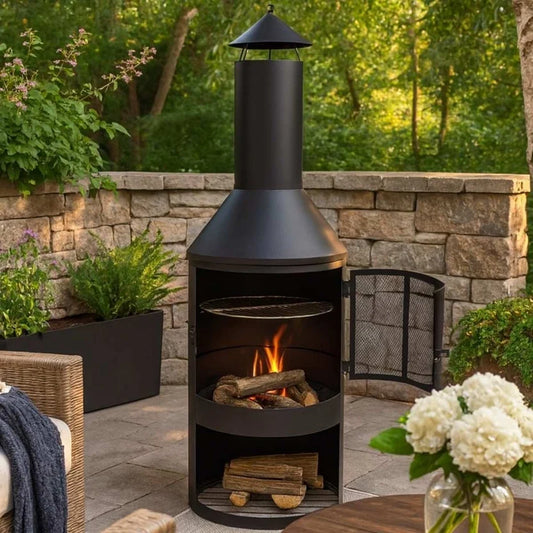 Chimenea Oregon para Exteriores Acero Negro Mate