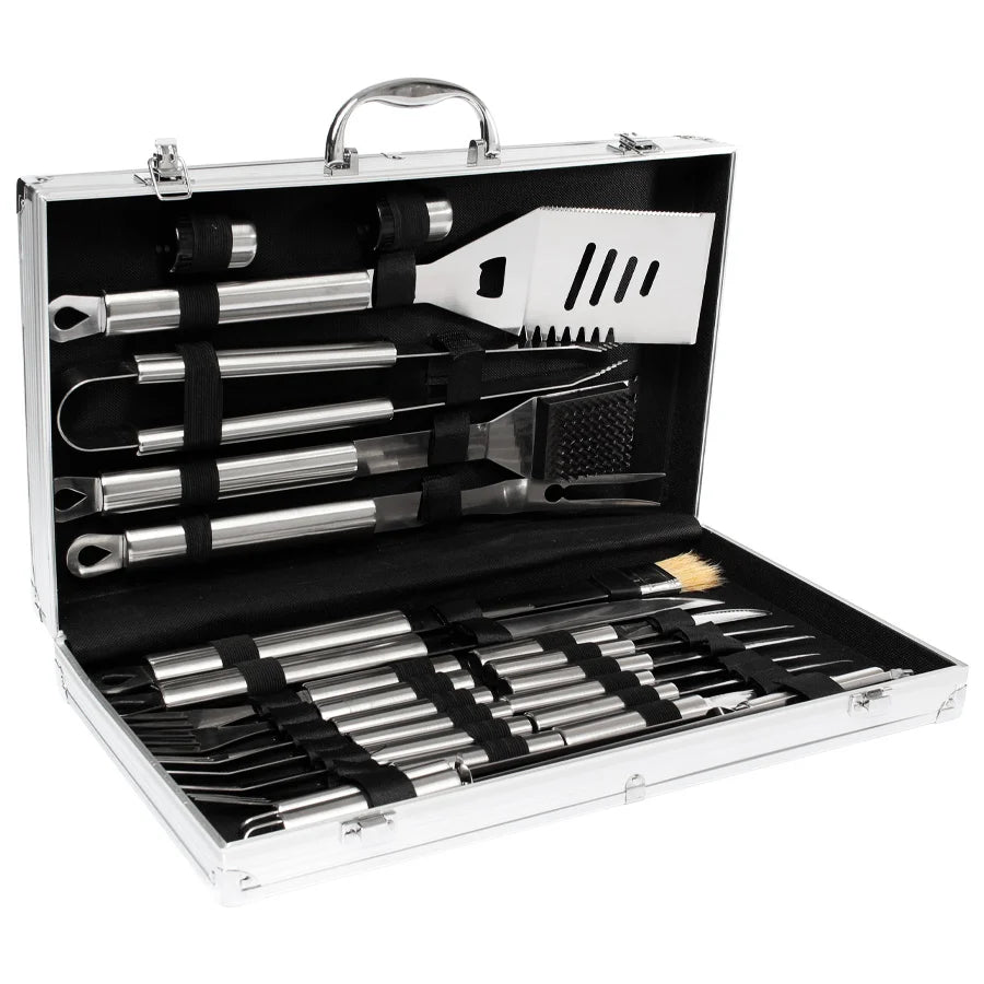 Deluxe BBQ Set Metálico 24 Piezas en Maletín de Aluminio