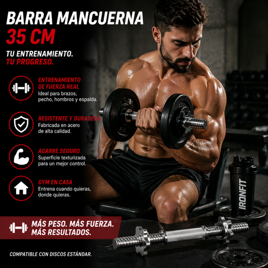 Barra Mancuerna 35 cm de Acero para Entrenamiento de Fuerza