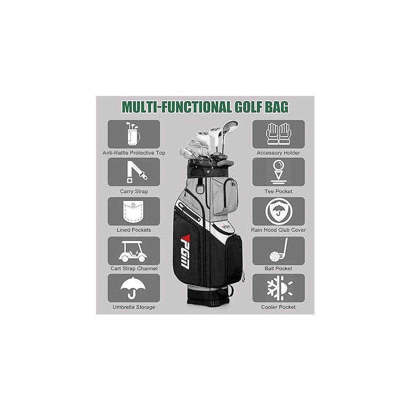 Bolso de palos PGM para carro de GOLF negro / gris con funda protectora water proof