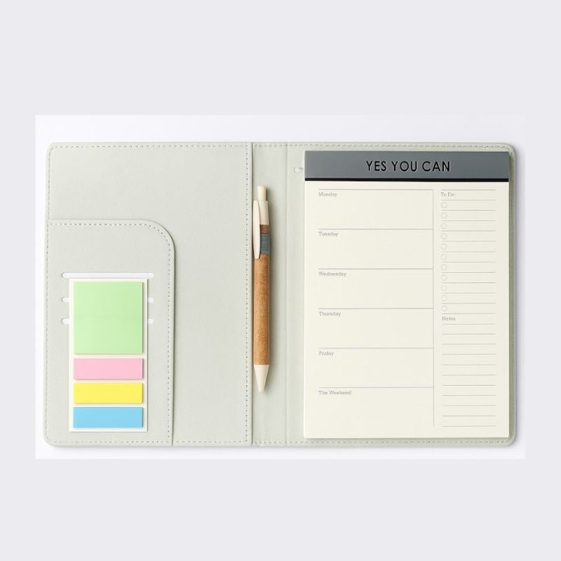 Libreta Planner Abedul NotePad tapa Lino-corcho con lápiz y adhesivos / 52 hojas / 17x21cm crema