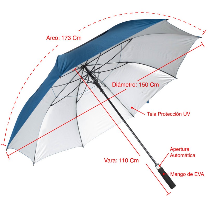 Paragua GOLF TIGER negro Wind&Water Proof / UV / varas reforzadas D146cm x H110cm