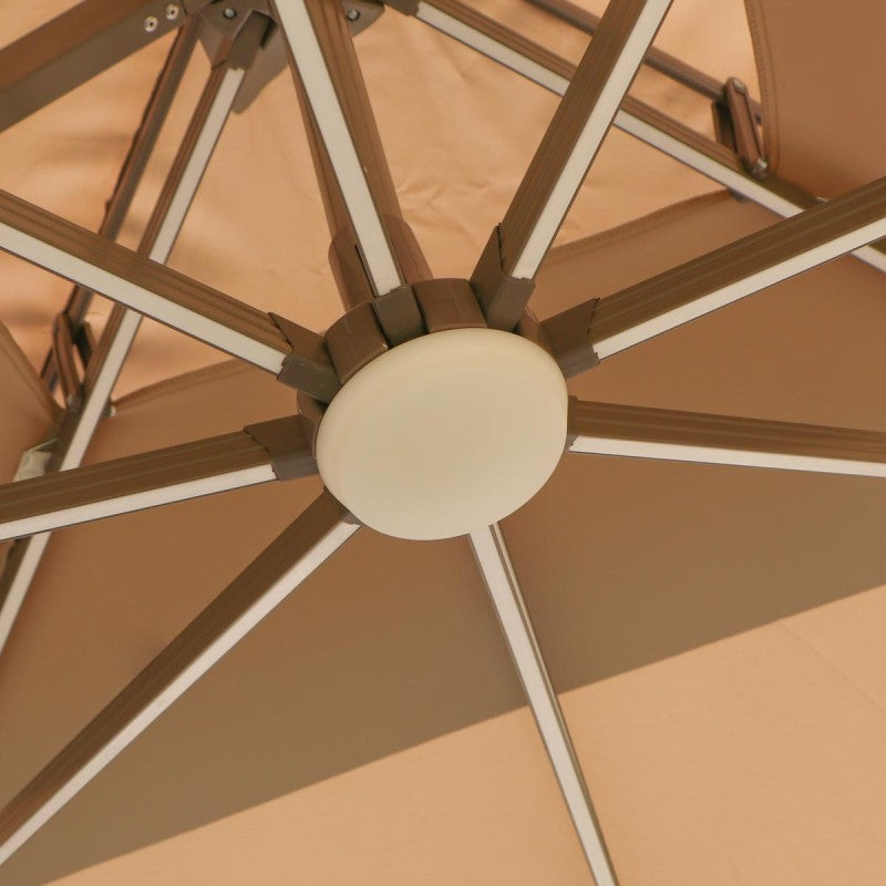 Quitasol Amanda / luz LED / Tela revestimiento PU / Ventilación superior / Color Beige 3 x 3mt+ Base rellenable