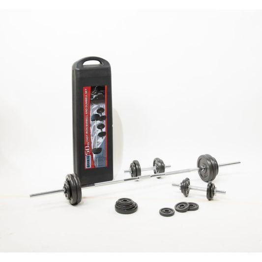 Set de mancuernas y barra 50kg IRONFIT con maleta
