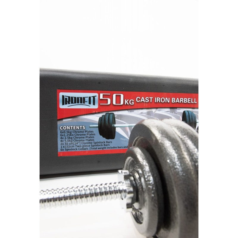Set de mancuernas y barra 50kg IRONFIT con maleta