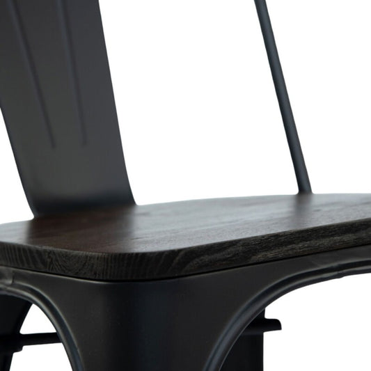 Silla Tolix Negra Con Asiento De Madera