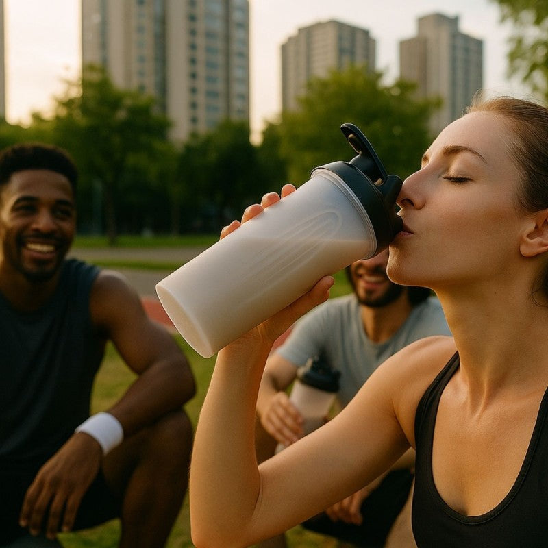 VASO DEPORTIVO SHAKER BIKUL 600ML TRANSPARENTE PARA BATIDO CON TAPA Y ACCESORIOS NEGRO